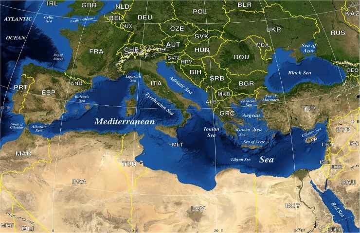 Italia mediterraneo cartina 