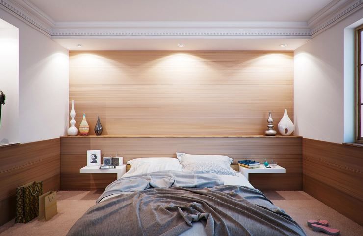 stanza da letto, effetto ottico, arredamento, casa, specchi